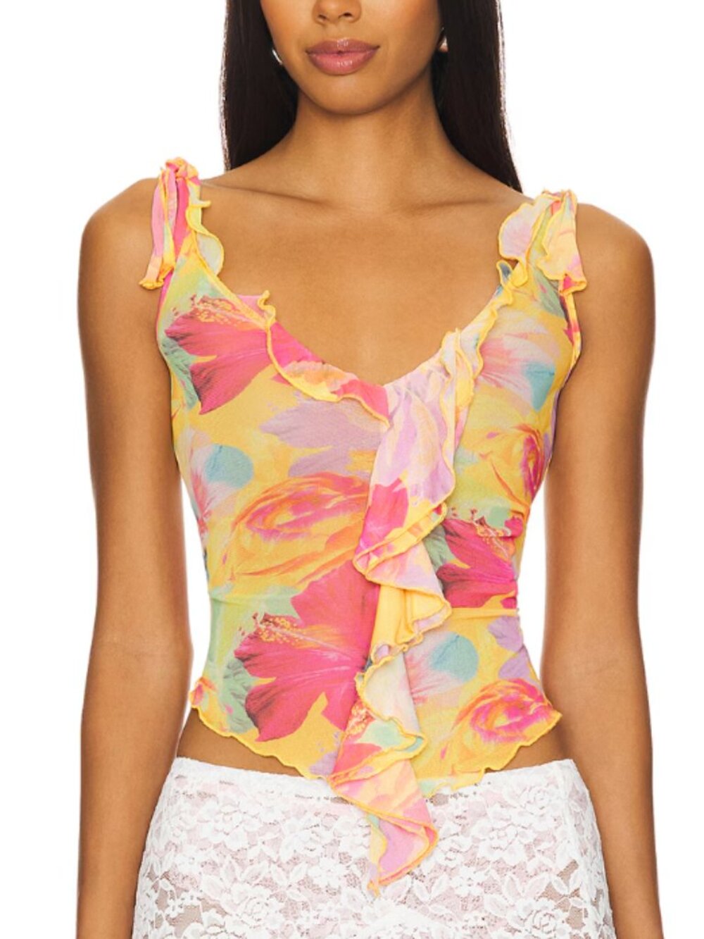 Jaded London Frilled Asymmetric Top in Yellow Floral NWT Size 12
